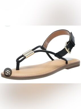 Dolce Vita Black T-Strap Sandals with Gold Accent JACHE STYLE